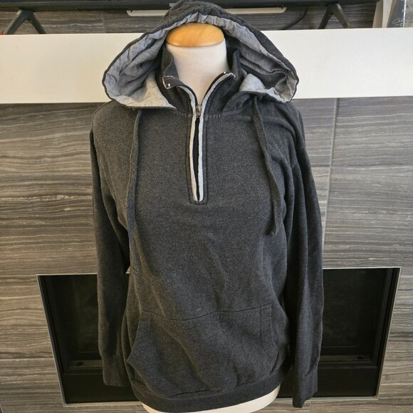 Hudson & Barrow M Charcoal Gray 1/4 Zip Pullover Hoodie Sweatshirt - Picture 1 of 2